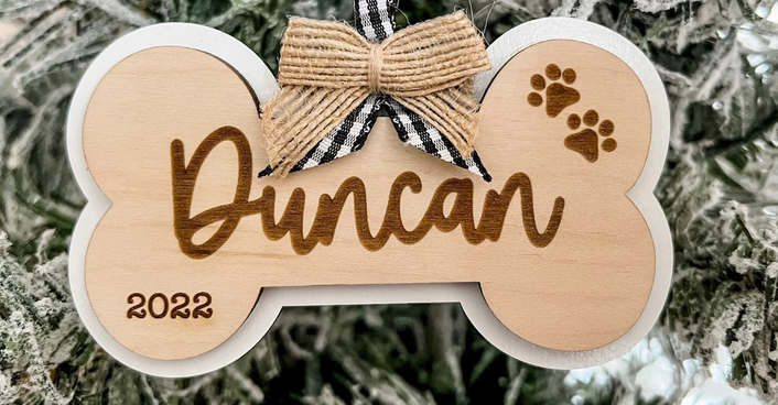 Dog Bone Christmas Ornament - Wooden Ornament - ENG