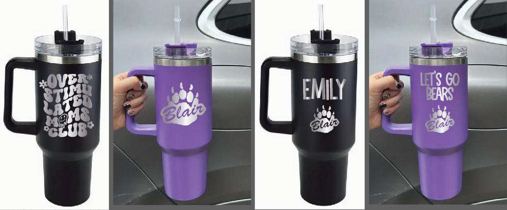 40oz Stainless Steel Tumblers with Handle and Straw (Stanley Dupe) - BHS
