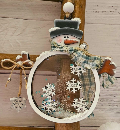 Family Snowman Shaker Christmas Ornament - Wooden Ornament - ENG