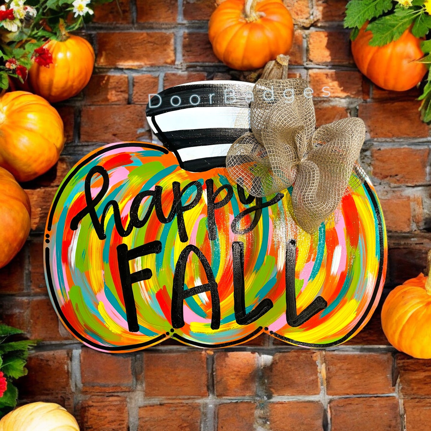 Colorful Happy Fall Pumpkin Door Hanger - WHS