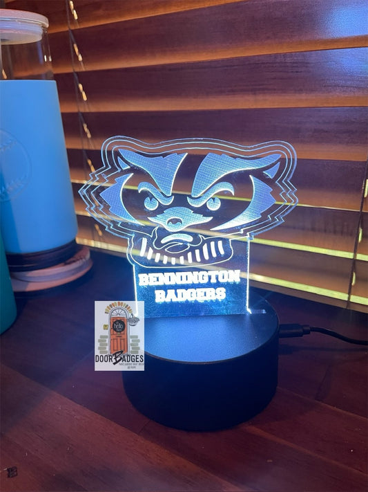 Personalized LED Night Light  - Custom Night Light - Bennington Badgers - Kids Room Decor - Personalized Gifts for Kids - BYF