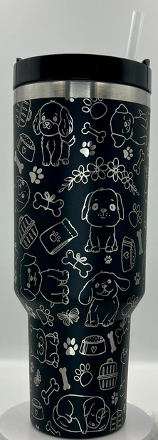 40oz Dog Engraved Stainless Steel Tumblers with Handle and Straw -PLHS