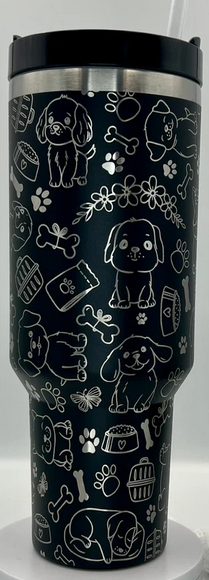 40oz Dog Engraved Stainless Steel Tumblers with Handle and Straw - WHS