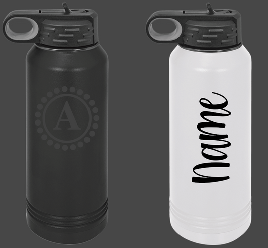 32oz. Black Engraved Stainless Steel Water Bottles - WHS