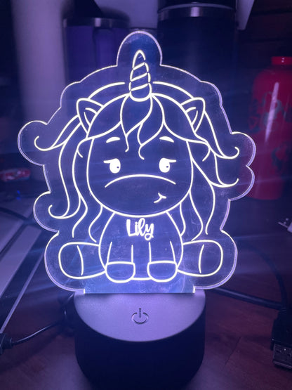 Personalized LED Night Light  - Custom Night Light - Unicorn - Kids Room Decor - Personalized Gifts for Kids - ENG