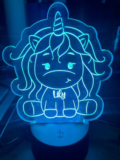 Personalized LED Night Light  - Custom Night Light - Unicorn - Kids Room Decor - Personalized Gifts for Kids - ENG