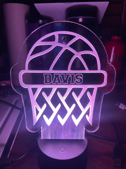 Personalized LED Night Light  - Custom Night Light - Basketball - Kids Room Decor - Personalized Gifts for Kids - ENG