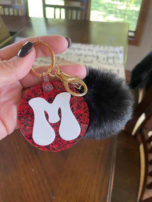 Sparkly Initial Keychain with Puff - ENG